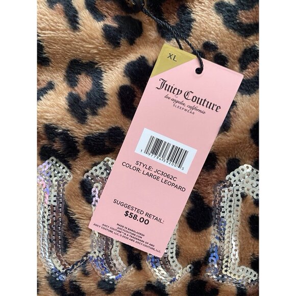 Juicy Couture Pajama Pj Set Leopard Print Sequin Logo Crop Top Pants XL NEW - Picture 6 of 13